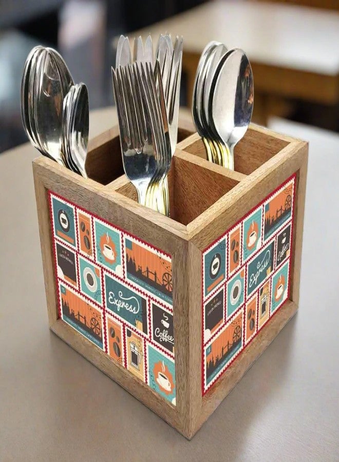 Nutcase Wooden Cutlery Stand Holder Silverware Caddy Spoons Forks Knives Organizer for Dining Table & Kitchen -Made in India-Spoons NOT Included - Express coffee - Image 3